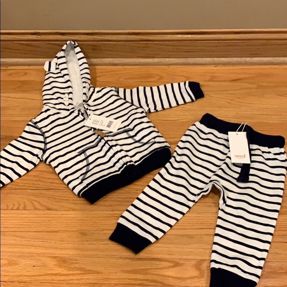 Matching blue and white striped hoodie& jogger set